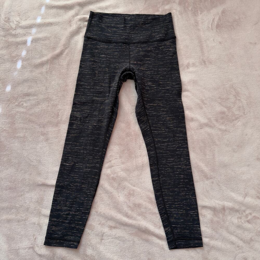 Lululemon Wunder High Rise Leggings S 8 Black Space Dye Full Length Yoga Pants